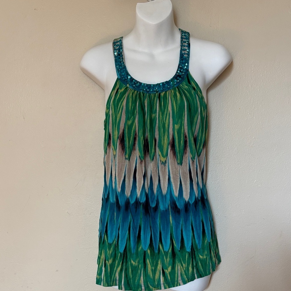 INC International Concepts Green and Blue Patterned Tank Top